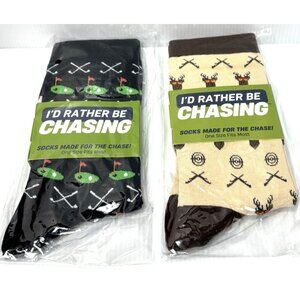 “I'd Rather Be Chasing” Socks 2pc Golf & Hunting Socks Patterns Brand New 2 Pair